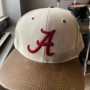 Alabama SnapBack Hat in cream and brown leather